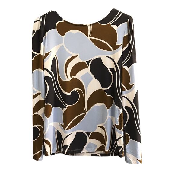 Ann Taylor Womens Size S small Long Sleeve Top Colorful Blouse Retro Print Blue - Picture 1 of 4